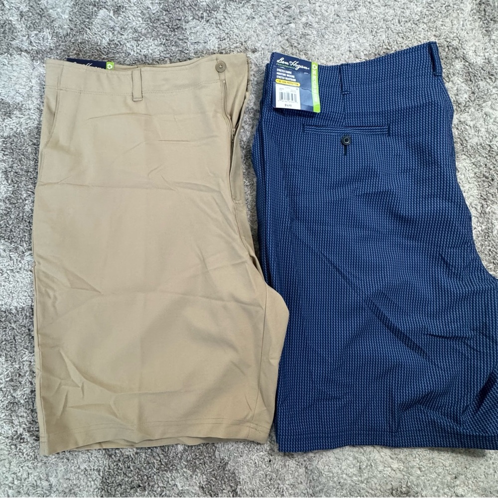 2 Hogan Tan and Blue Flat Front Shorts Casual Style